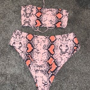 Orange snake skin bikini with lace up back